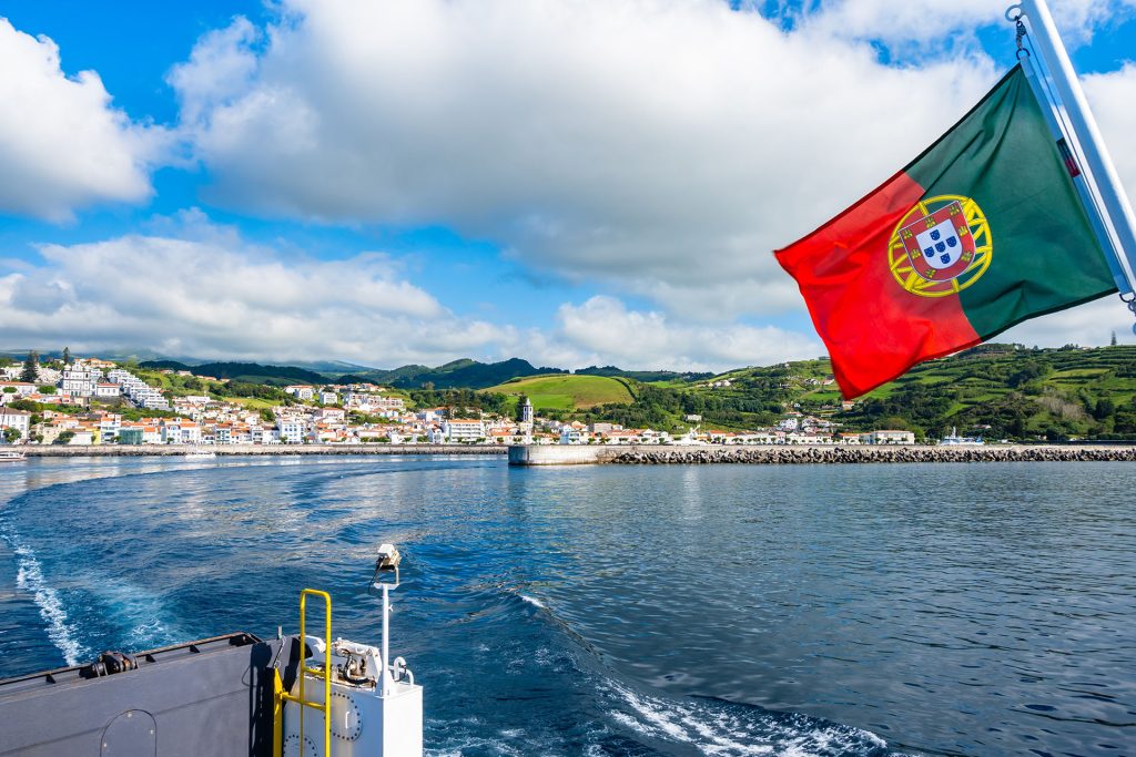 View,Of,Horta,Port,From,Ferry,Sailing,To,Pico,Island